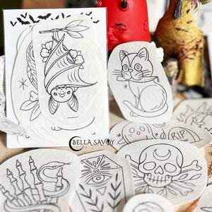 Halloween Stick and Stitch Embroidery Pack of 15 | Stick and Stitch Embroidery for Beginners | Stick on Embroidery Pattern Transfer Patch