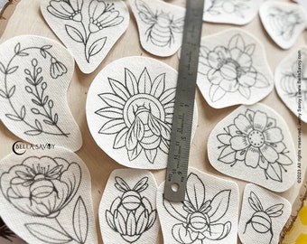 Bee & Floral Stick and Stitch Embroidery Designs | Transfer Patches