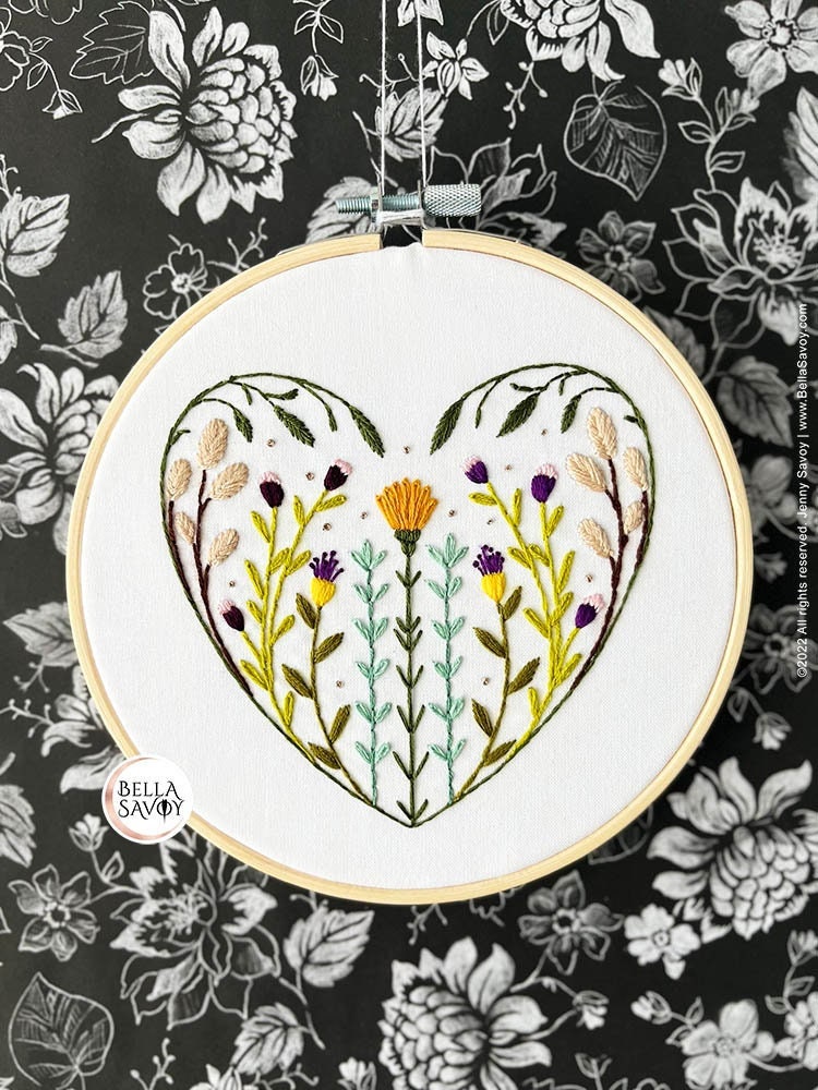 Floral Heart Embroidery Pdf Pattern | Hand Embroidery Pattern Pdf ...