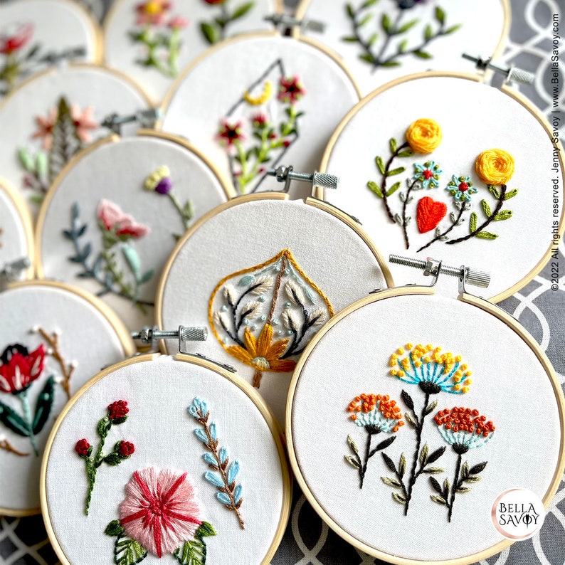 Floral Stick and Stitch Embroidery Pack of 18 | Stick and Stitch Embroidery for Beginners | Stick on Embroidery Pattern Transfer Patch bild 5