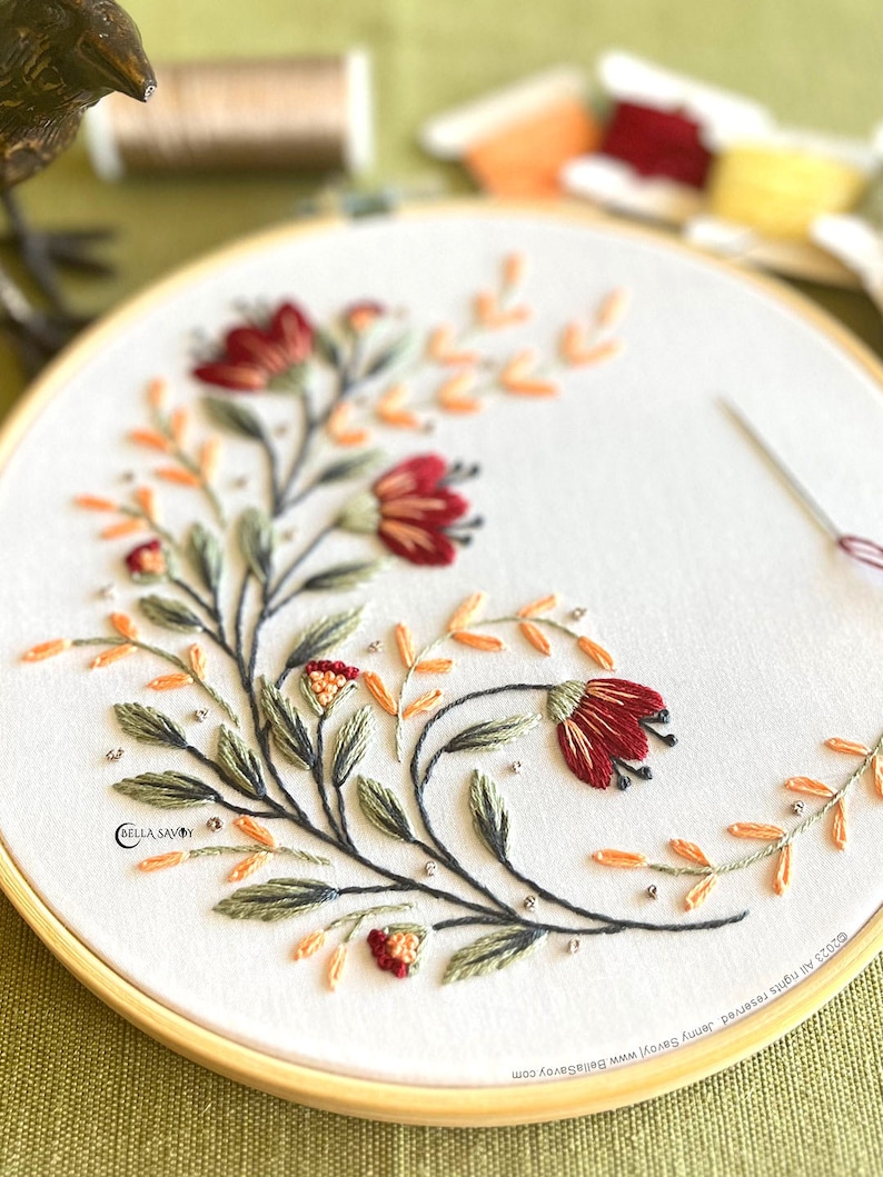 Modern Floral Embroidery Pattern PDF Flower Embroidery Hand Embroidery Pattern Beginner Friendly Boho Embroidery Design pdf image 9