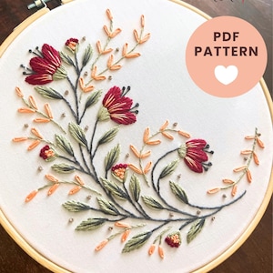 モダンな花柄刺繍パターン（PDF）｜花の刺繍｜初心者向け手刺繍パターン｜ボヘミアン風刺繍デザイン