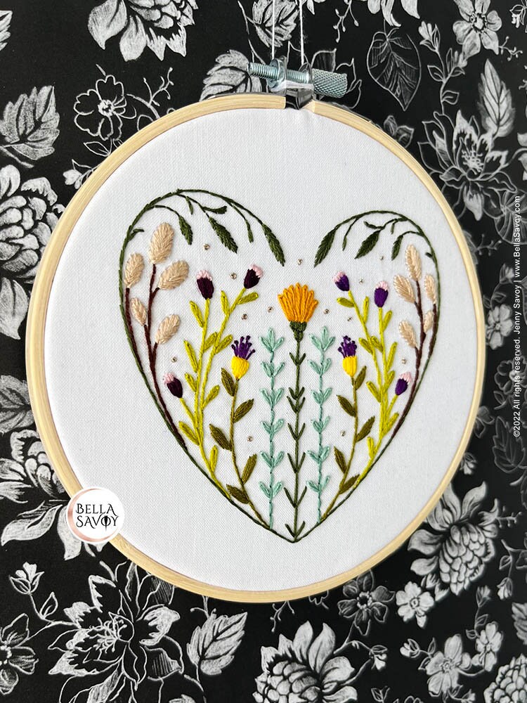 Floral Heart Embroidery Pdf Pattern | Hand Embroidery Pattern Pdf ...