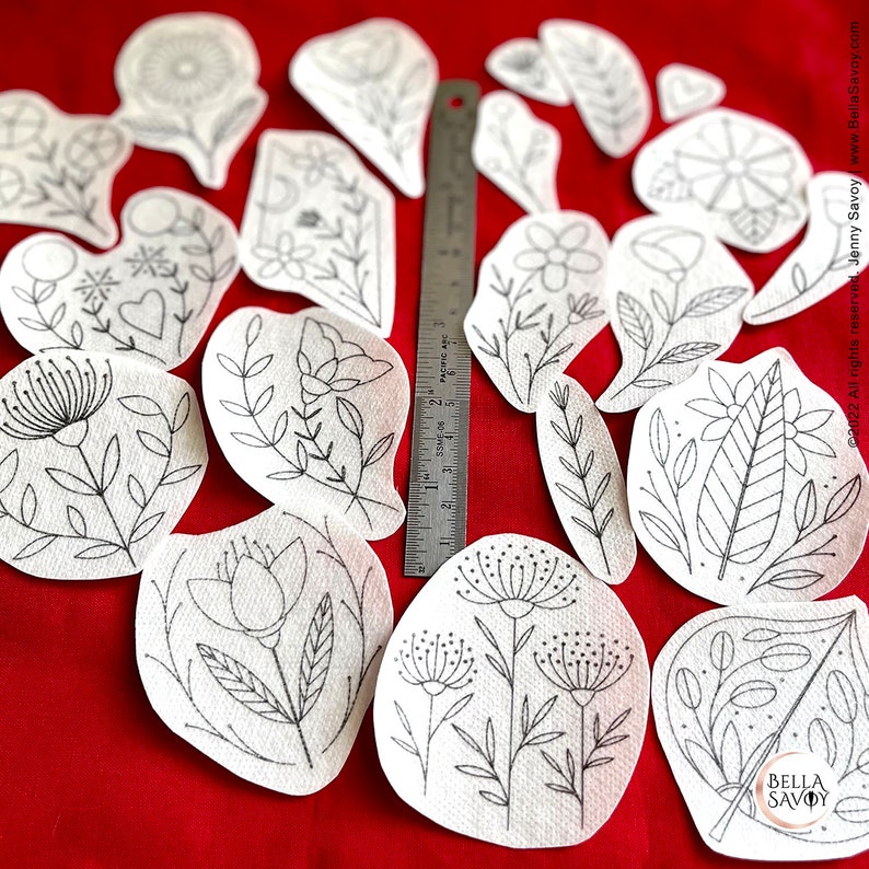 Floral Stick and Stitch Embroidery Pack of 18 | Stick and Stitch Embroidery for Beginners | Stick on Embroidery Pattern Transfer Patch bild 2