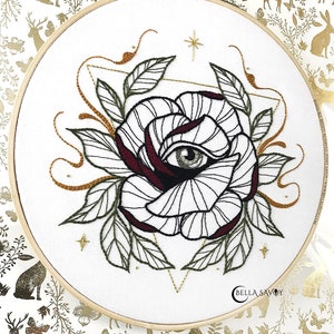 Floral Embroidery PDF Pattern | Rose with All Seeing Eye Spooky PDF Embroidery Pattern | Hand Embroidery | Flower Embroidery Design