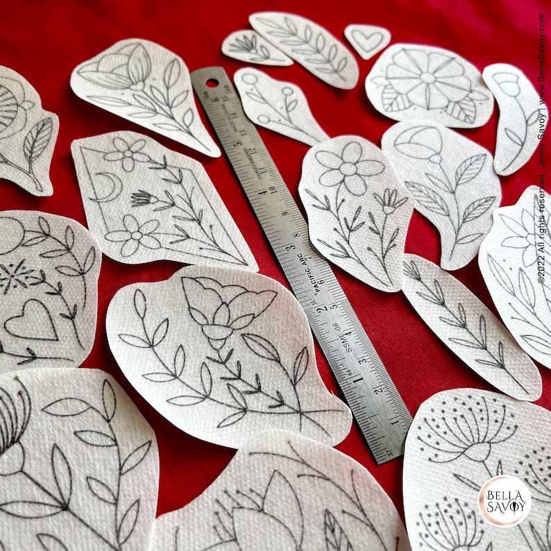 Floral Stick and Stitch Embroidery Pack of 18 | Stick and Stitch Embroidery for Beginners | Stick on Embroidery Pattern Transfer Patch bild 3