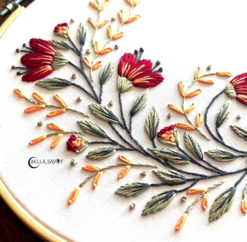 Modern Floral Embroidery Pattern PDF Flower Embroidery Hand Embroidery Pattern Beginner Friendly Boho Embroidery Design pdf image 2