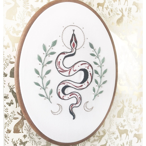 Snake Embroidery PDF Pattern | Snake and Moon Embroidery Pattern | Embroidery Design Digital Pattern | Wiccan Embroidery pdf | Witchy Things