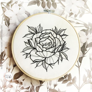 Rose & Skull Floral Embroidery pdf Pattern | Line Art Embroidery Pattern PDF | Skull Embroidery | Goth Embroidery | Hand Embroidery Pattern