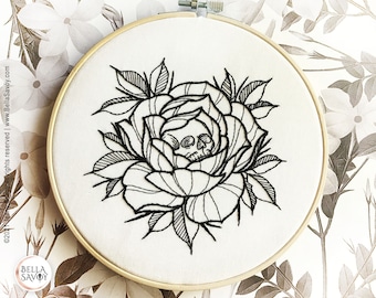 Rose & Skull Floral Embroidery pdf Pattern | Line Art Embroidery Pattern PDF | Skull Embroidery | Goth Embroidery | Hand Embroidery Pattern