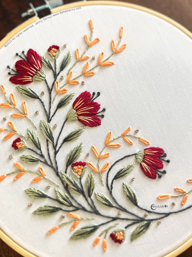 Modern Floral Embroidery Pattern PDF Flower Embroidery Hand Embroidery Pattern Beginner Friendly Boho Embroidery Design pdf image 10