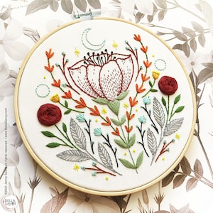 Triple Moon and Floral Embroidery PDF Pattern | Hand Embroidery Flower Pattern pdf