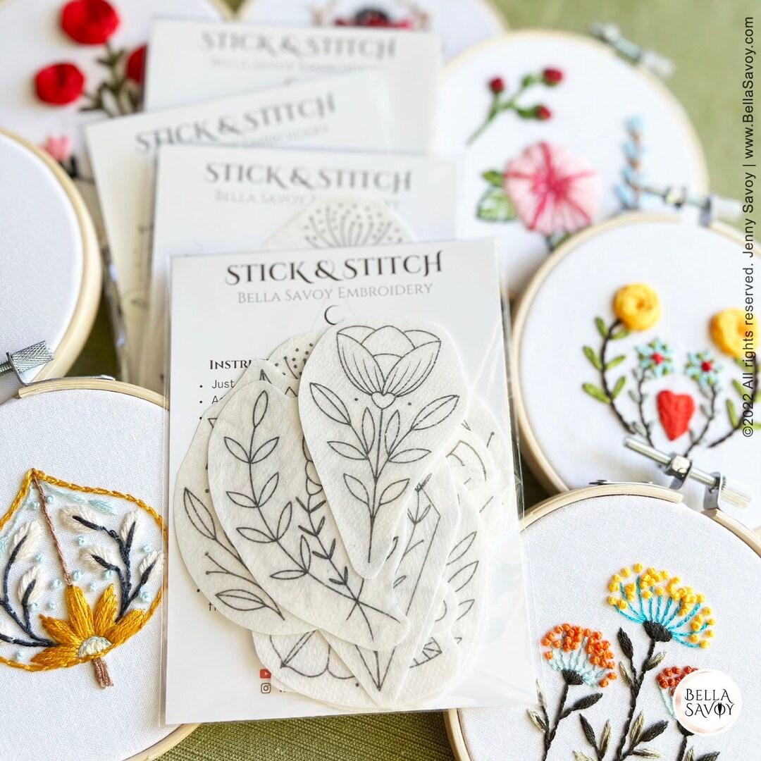 Floral Stick and Stitch Embroidery Pack of 18 Stick and