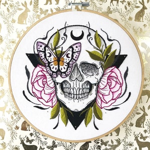 Skull Embroidery PDF Pattern | Hand Embroidery diy Digital Pattern | Skull, Roses, & Flower Embroidery Pattern |  Witchy Things