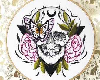 Skull Embroidery PDF Pattern | Hand Embroidery diy Digital Pattern | Skull, Roses, & Flower Embroidery Pattern |  Witchy Things