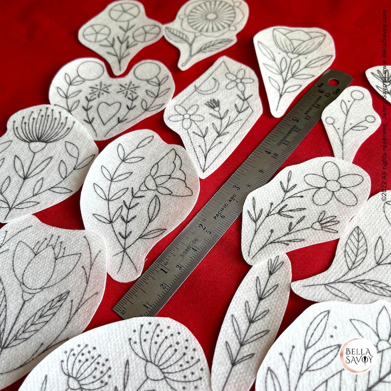 Floral Stick and Stitch Embroidery Pack of 18 | Stick and Stitch Embroidery for Beginners | Stick on Embroidery Pattern Transfer Patch bild 4