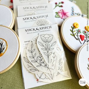 Floral Stick and Stitch Embroidery Pack of 18 | Stick and Stitch Embroidery for Beginners | Stick on Embroidery Pattern Transfer Patch bild 6