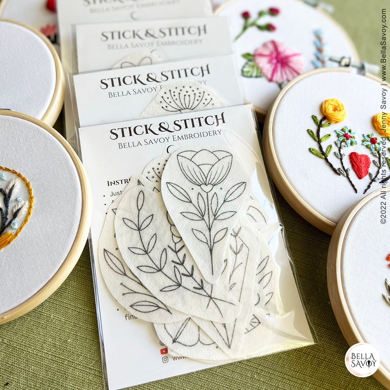 Floral Stick and Stitch Embroidery Pack of 18 | Stick and Stitch Embroidery for Beginners | Stick on Embroidery Pattern Transfer Patch bild 6