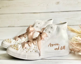 Bride Converse Shoes/ Bridal Shoes/Custom Wedding Shoes/Customized Bridal Shoes/Personalized Bridal Shoes/High Top/RHINESTONES&PEARLS