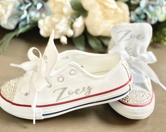 Kids Converse/Little One Customized Wedding Shoe/Personalized Kids Converse/Kids Wedding Shoes/Girls Birthday shoes/RHINESTONES