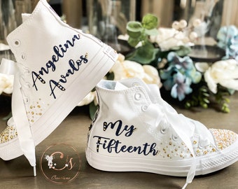 Fifteenth Birthday Converse Shoes Quinceanera Converse Shoes Personalized Wedding Shoes Bridal Sneakers Sweet 16 Shoes RHINESTONES PEARLS