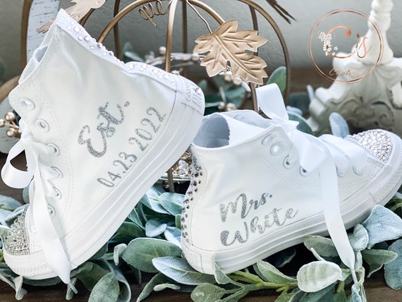 barbecue Onbeleefd restjes Bride Converse Shoes/just Married Converse Shoes/custom - Etsy