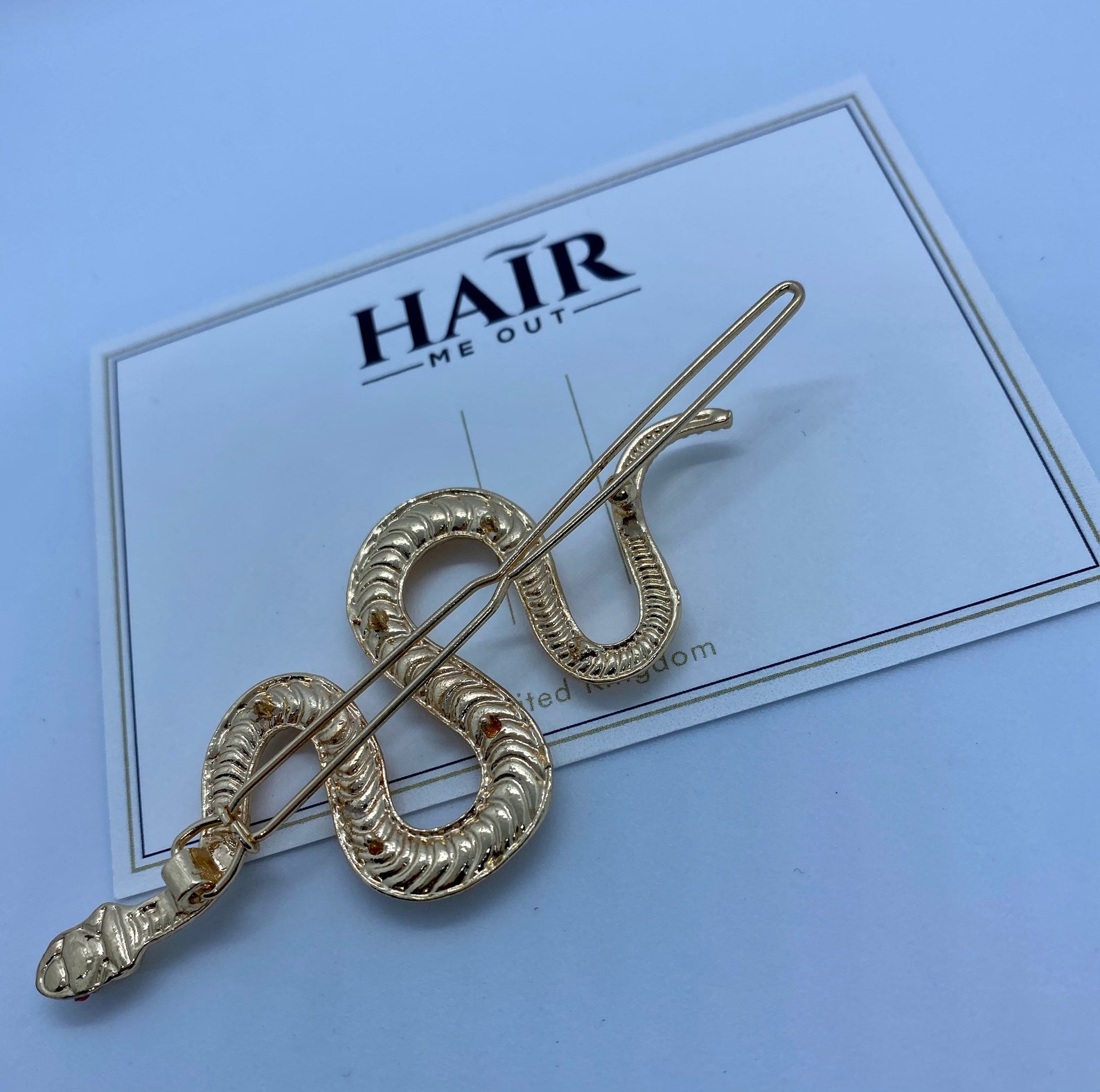 Large Snake Hair Clip With Rhinestone Eyes Gold Red Etsy