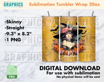 Retro witch pinup Tumbler Wrap for Skinny Tumbler vintage spooky halloween pinup cute witch png sexy black magic woman spells gothic vibes