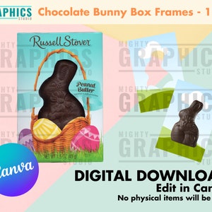 Modèle de boîte de lapin en chocolat de 1,5 oz, cadre en toile, bonbons de Pâques, boîte en forme, étiquette de boîte-cadeau, boîte de friandises, friandises pour lapin, panier de Pâques image 1