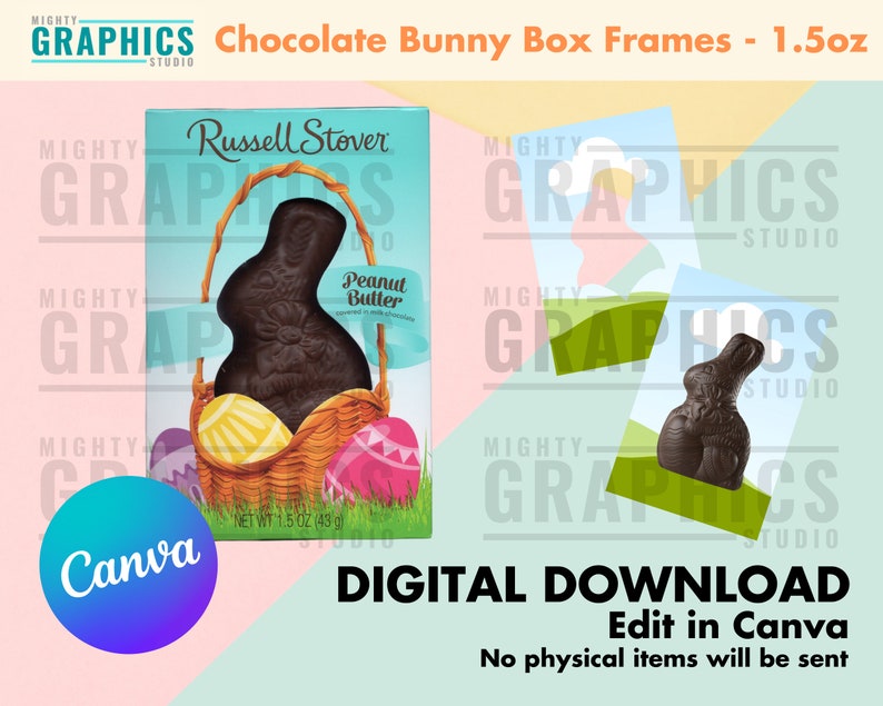 Modèle de boîte de lapin en chocolat de 1,5 oz, cadre en toile, bonbons de Pâques, boîte en forme, étiquette de boîte-cadeau, boîte de friandises, friandises pour lapin, panier de Pâques image 1