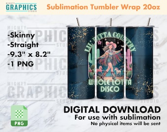 Teal and gold disco cowgirl tumbler wrap for skinny tumbler neon moon cactus succulents hippy bohemian country western vapor wave vibe