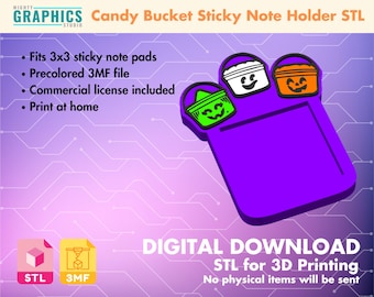 Sticky note holder candy bucket stl for 3d printing file halloween