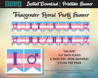 Er / Ihn Transgender Reveal Party Banner, LGBTQ, Pride, Erwachsenen Party, Teen Feier, Party Decor - DIGITAL DOWNLOAD