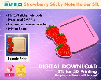 Sticky note holder strawberry stl for 3d printing file