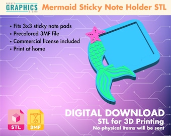 Sticky note holder mermaid tail stl for 3d printing file