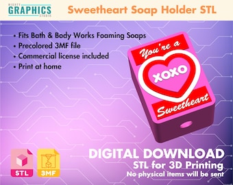 Foaming soap holder stl for foaming 3d printing file valentines sweetheart candy decoration for bathroom printable decor hand soap display