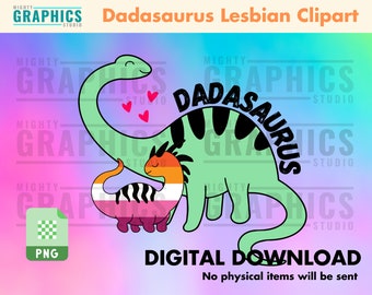 Dadasaurus Lesbian Clipart, lgbtq, fier papa, drapeau de la fierté lesbienne, bébé dinosaure, allié