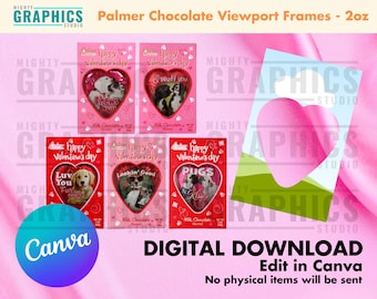 Chocolate Viewport Candy Label Template for dollar tree 2.0oz treat box Canva frame editable personalized valentines for classmates