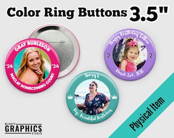 Custom Photo Button 3.5" simple happy birthday button personalized name badge wedding bachelorette guest pin themed party favors colorful
