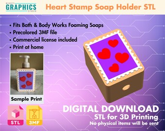 Foaming soap holder stl for foaming 3d printing file valentines heart stamp decoration for bathroom printable decor hand soap display