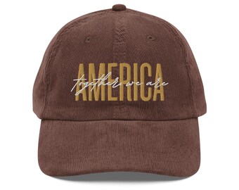 Brown vintage embroidered american hat corduroy football benito bowl message bunny spanish culture halftime show
