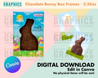 2.25oz Chocolate Bunny Box Template, Canva frame, Easter candy, gift box label, treat box, rabbit treat, easter basket, Frankford Rabbit