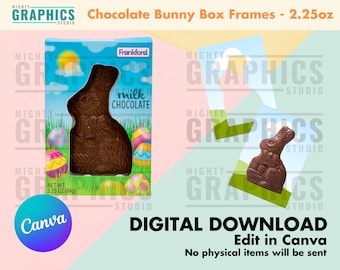 Chocolate Bunny Label Template for 2.25oz FC editable treat box Canva frame Easter bunny sunday candy religious he is risen egg hunt basket