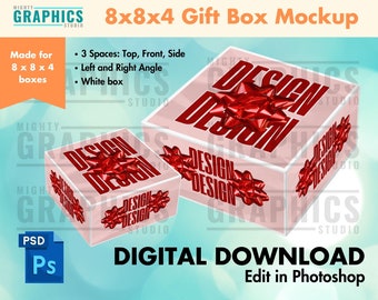 Photoshop Template for gift box labels for 8x8x4 christmas eve gift valentines day graduation mockup treat boxes editable smart objects