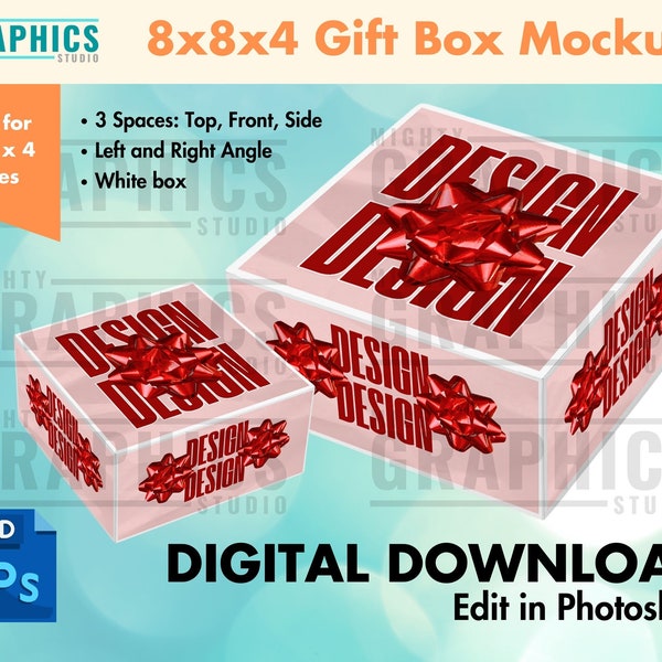 Gift Box Mockup Template, Photoshop template, 8x8x4, christmas eve, valentines, graduation, treat boxes, teacher appreciation