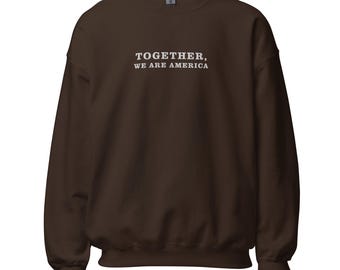 Embroidered brown sweatshirt together we are america benito bowl spanish culture