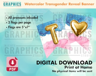 Transgender Reveal Party Banner, All Pronouns, Editable LGBTQ Banner, Pride, Adult Party, Teen Celebration, Party Decor - DIGITAL DOWNLOAD