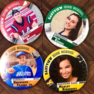 3-1/2&quot; Custom Spirit Photo Button, Graduation, Band, Proud Parent, Sports, Team, Football, Homecoming, mums