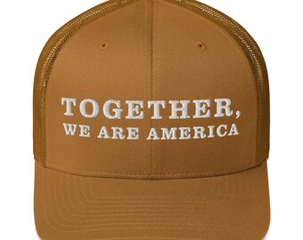 Brown Trucker Hat together we are america good bunny message spanish culture football benito bowl new american embroidered hat
