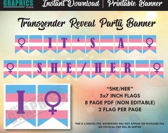 She / Her Transgender Reveal Party Banner, LGBTQ, Pride, Erwachsenen Party, Teen Feier, Party Decor - DIGITAL DOWNLOAD